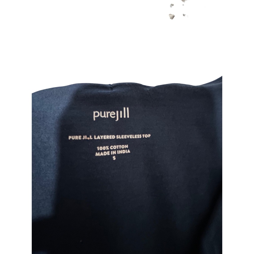 Pure Jill J. Jill Navy Blue Layered Sleeveless Top‎ Cotton Tank Scoop Neck Small - Picture 4 of 5